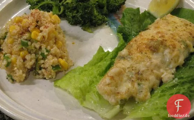 Carrie S. Forbes - Gingerlemongirl.com : Cafe Atlantic's gebackene Parmesan Flunder und Kate's Mais und Quinoa Salat