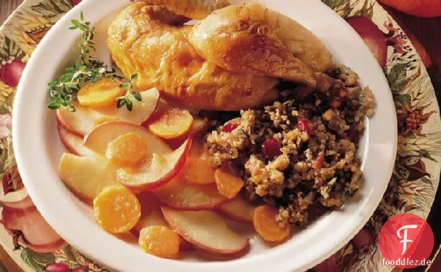 Cornish Henne mit Bulgur-Speck-Füllung