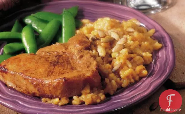 Ahorn Schweinekoteletts mit Kürbisrisotto