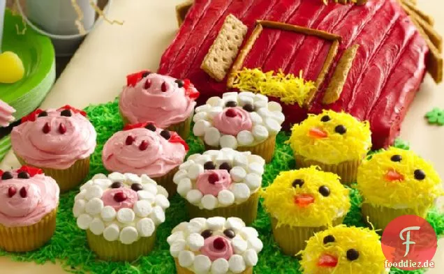 Scheune Kuchen mit Bauernhof Tier Cupcakes