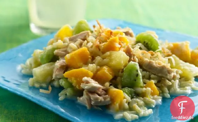 Tropische Früchte, Reis und Thunfischsalat