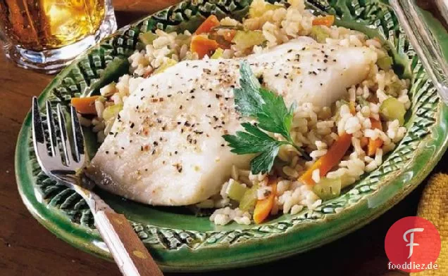 Pfanne Fisch und Gemüse