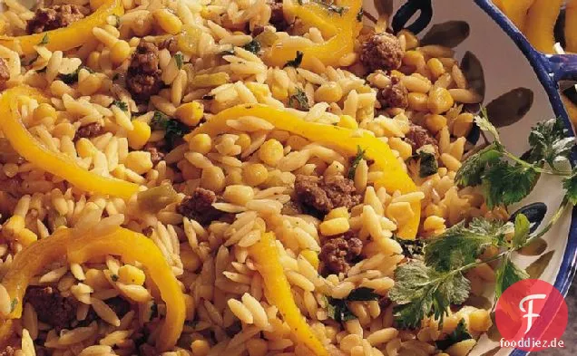 Koriander Orzo und Rindfleisch