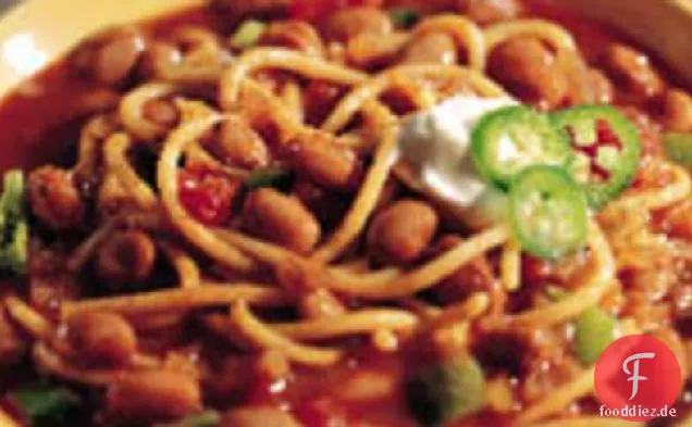 Drei-Gänge-Spaghetti und Pinto-Bohnen-Chili