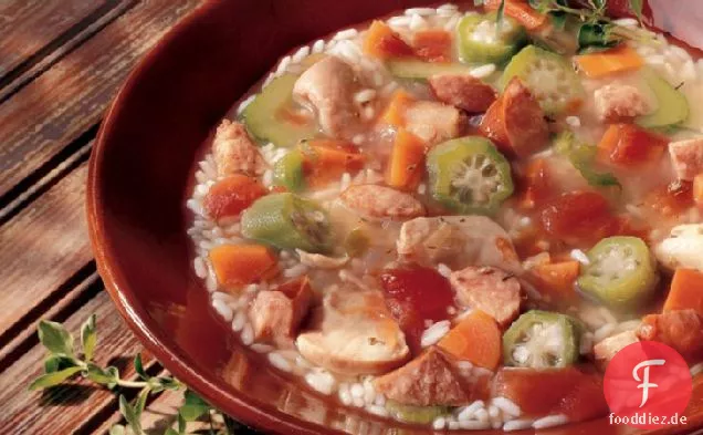Slow-Cooker Huhn und Reis Gumbo Suppe