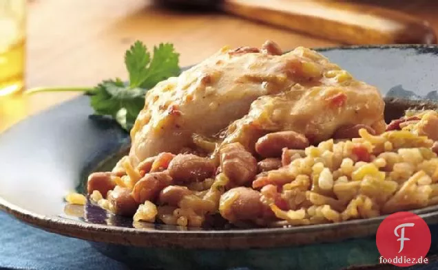 Slow-Cooker Chipotle Huhn und Pintos mit spanischem Reis
