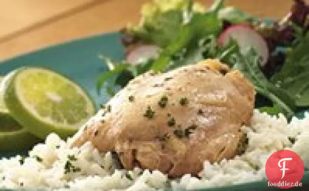 Slow-Cooker Limette Knoblauch Huhn mit Reis