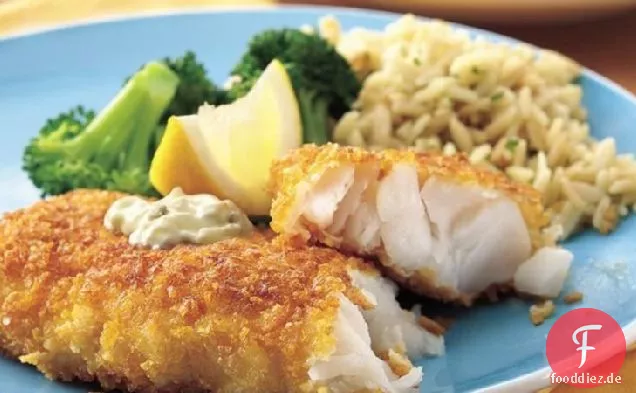 Cornflake-verkrustete Fischfilets mit Dill-Tartarsauce