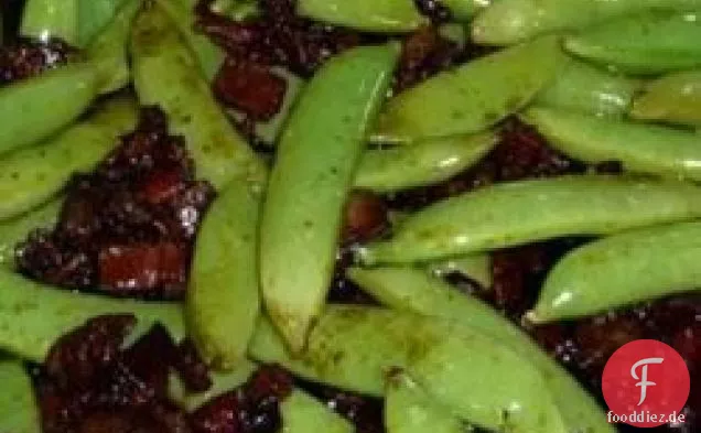 Speck und Balsamico glasierte Zucker Snap Erbsen