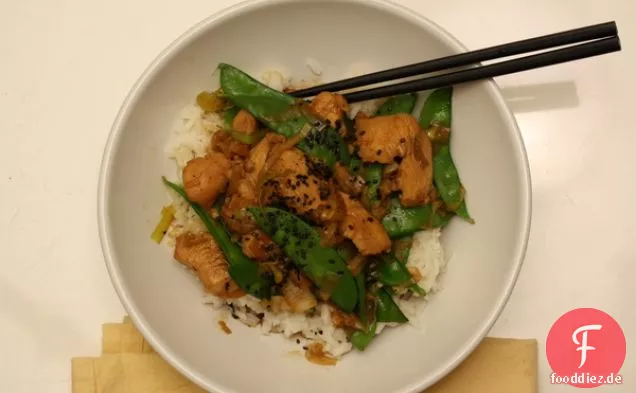 Huhn & Lauch Stir Fry mit Snowpeas