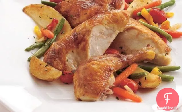Ofen-Gebratenes Huhn und Gemüse
