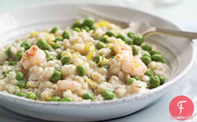 Gerstenrisotto mit Garnelen und Erbsen