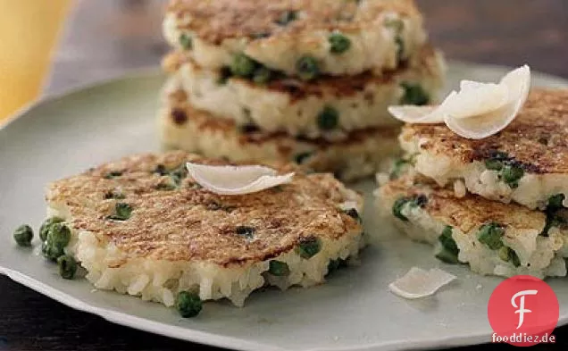 Arborio-Reis, Parmesan und grüne Erbsenpfannkuchen