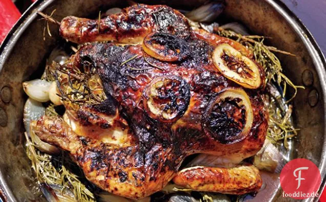 Brathähnchen mit Rosmarin, Zitrone und Honig