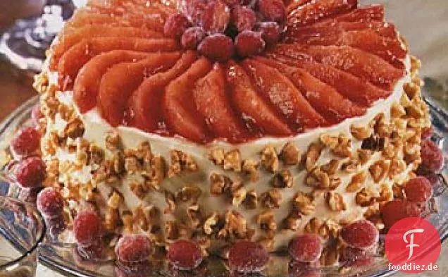 Weihnachts-Cranberry-, Birnen- und Walnuss-Torte mit Frischkäse-Orangen-Zuckerguss
