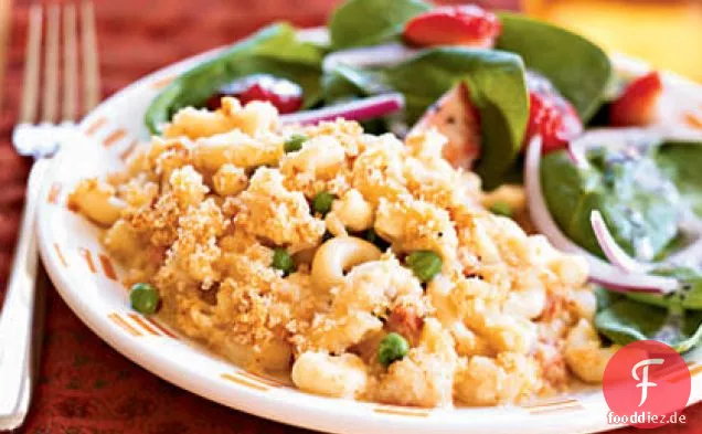 Schinken und Käse Makkaroni backen mit Erbsen