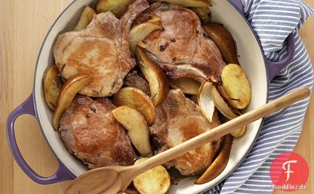Schweinekoteletts mit Birnen-und Apfelwein