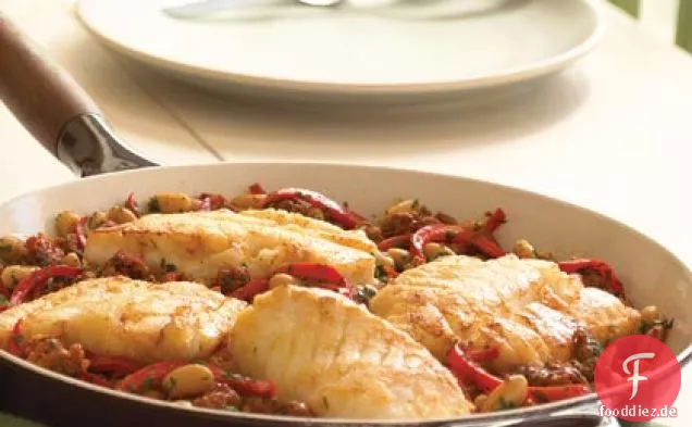 Kabeljau mit rotem Pfeffer-Chorizo-Ragout