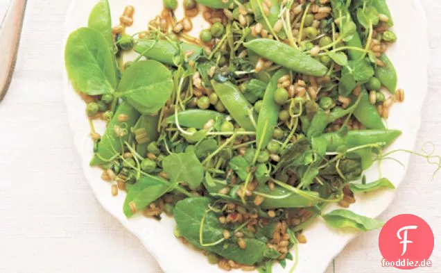Drei Erbsen mit Gerste, Chile & grünem Knoblauch