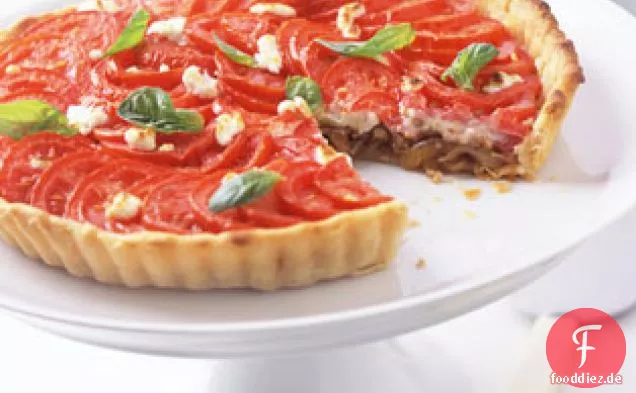 Tomaten-, Ziegenkäse- und Zwiebeltarte