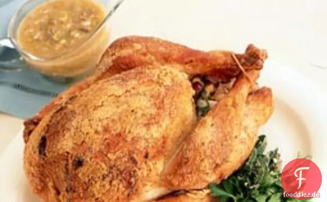 Roast Vermont Truthahn mit Innereien Soße und Wurst und Salbei Dressing, für Thanksgiving
