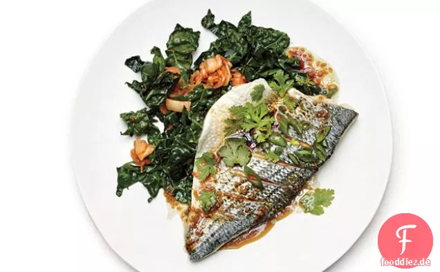 Lauch Fisch mit Sesam-Grünkohl