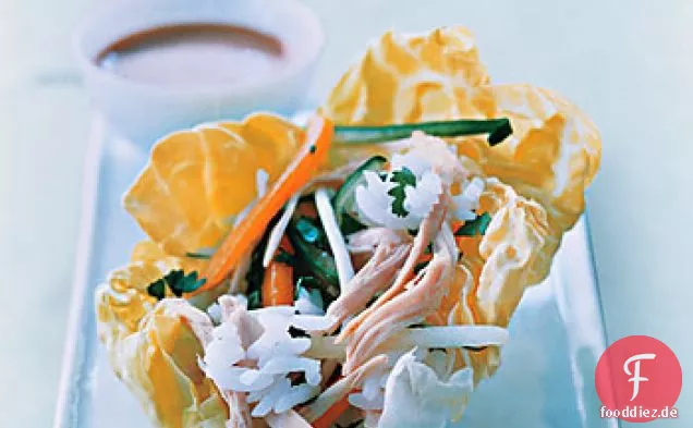 Huhn, Reis und Mango in Salat Wraps