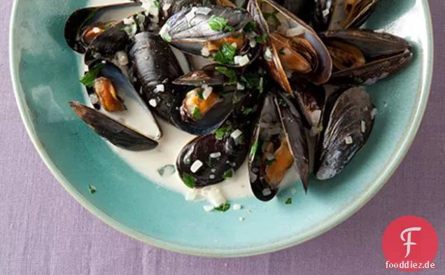 Muscheln in grüner Pfefferkornsauce