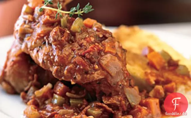 Kaninchen étouffée mit Gebackenem Käse Grütze