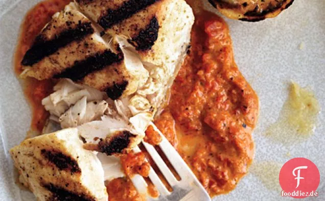 Gegrillter Heilbutt mit Gegrilltem Paprika Harissa