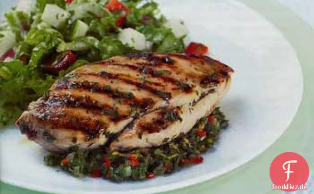 Gegrilltes Hähnchen mit Minze, Orange und Chili-Chutney