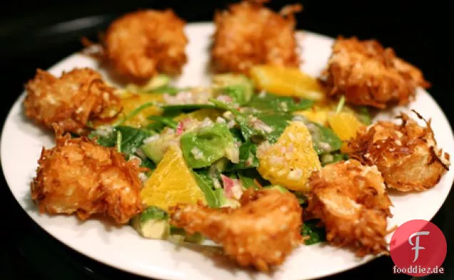 Kokosnuss-Garnelen & asiatischer Orangen-Avocado-Spinat-Salat