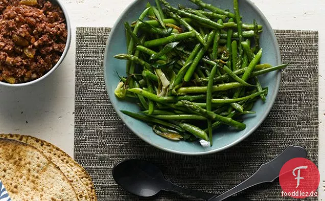 Spargel Grüne Zwiebel Anbraten