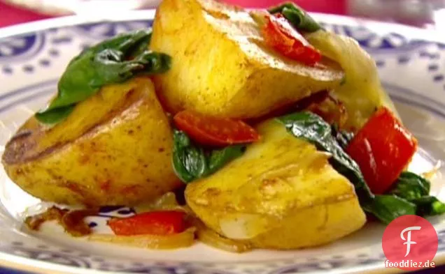 Gewürzte Kartoffeln und Spinat