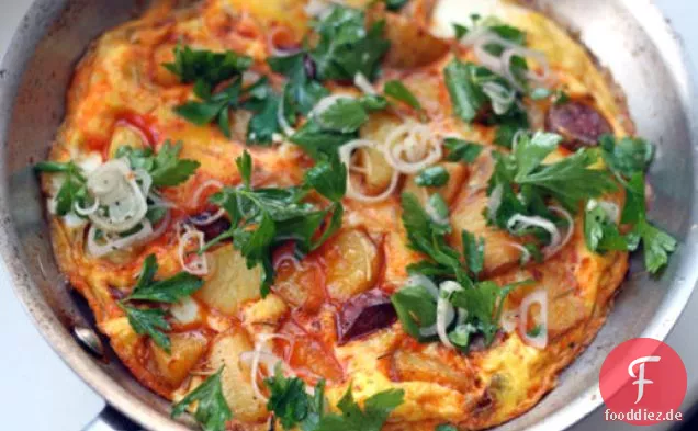 Abendessen heute Abend: Chorizo und Kartoffel-Frittata