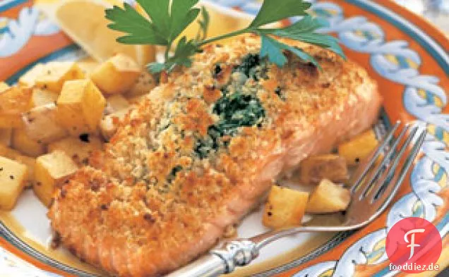 Gebackener Lachs gefüllt mit Mascarpone Spinat