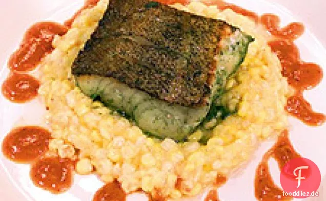 Mariniertes Kabeljaufilet und Maispudding