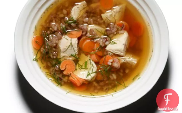 Brathähnchen und Reissuppe