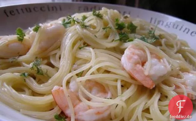 Abendessen heute Abend: Garnelen Scampi mit Pasta