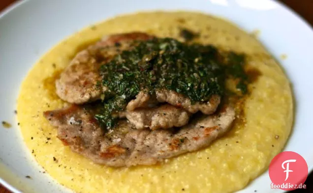Abendessen heute Abend: Schweinefleisch Scaloppine mit brauner Butter Salsa Verde