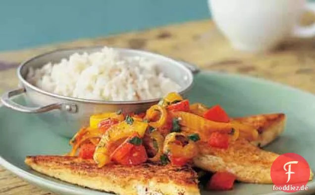 Tofu-Dreiecke mit würziger Zwiebelsauce