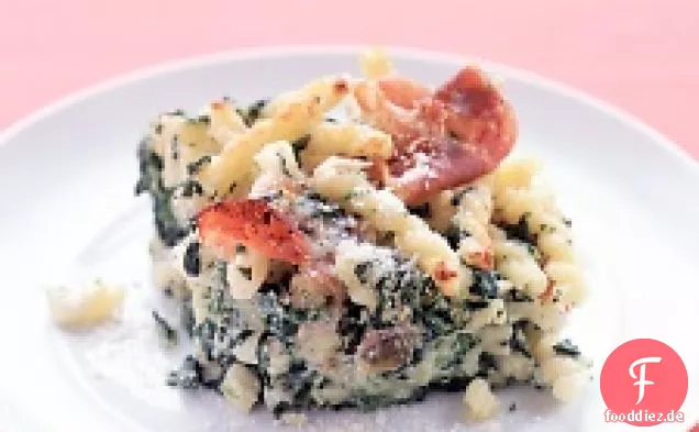 Gebackene Nudeln mit Spinat, Ricotta und Schinken