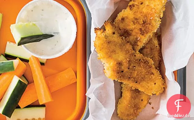 Knuspriges, in der Pfanne gebratenes Hähnchen mit Ranch-Dip-Sauce