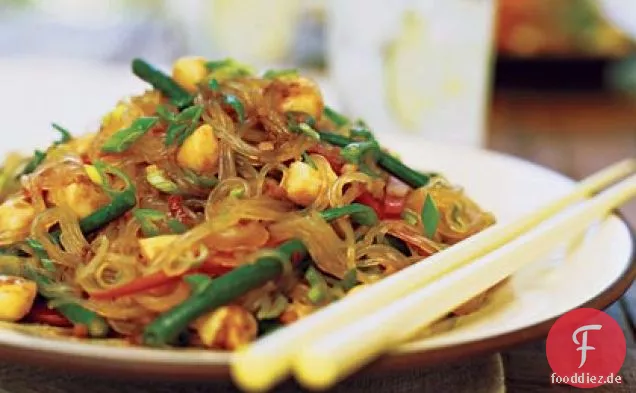 Würziger Jakobsmuschel-Bohnen-Faden-Nudelsalat