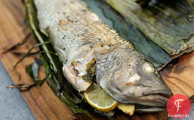 Grillen: Gefüllter Fisch in Bananenblatt gewickelt