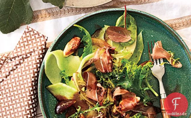 Melonen-Feigen-Salat mit Schinken und Balsamico-Nieselregen
