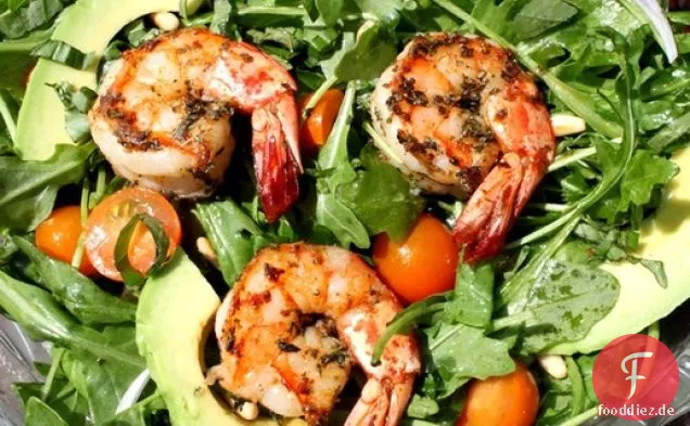 Würzige Garnelen mit Avocado und Rucola-Salat
