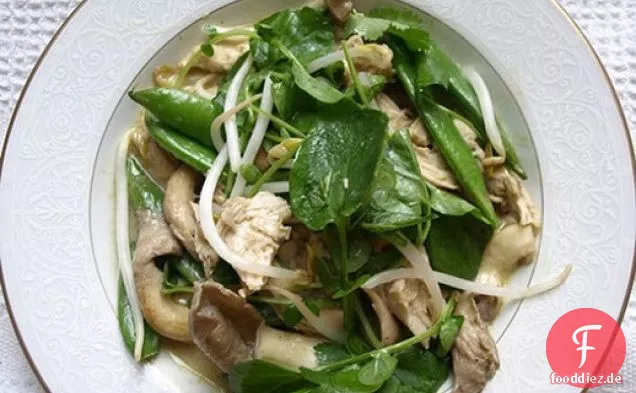 Skillet Huhn mit grünen Erbsen, Pilzen und Kokos-Curry
