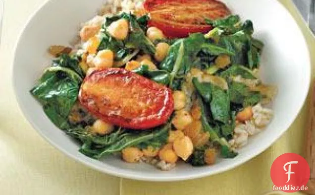 Kichererbsen mit Mangold und gebratenen Tomaten
