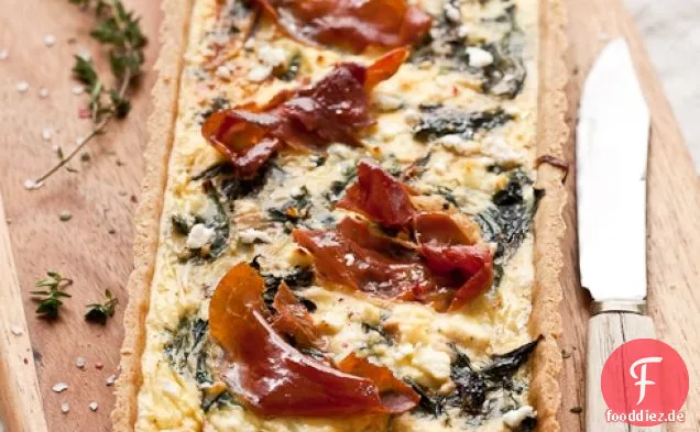 Mangold, Ziegenkäse und Schinken-Torte